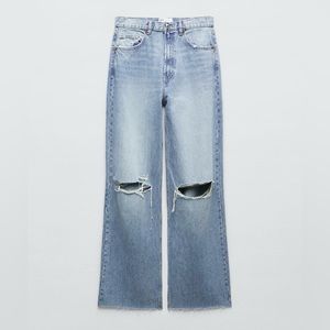 Zara high waisted wide leg jeans | ripped knee | size 10
